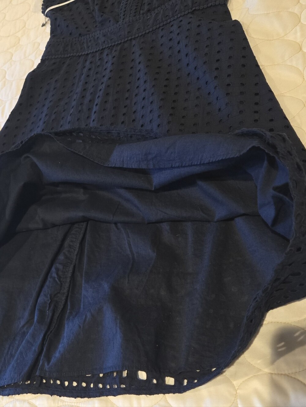 Ann Taylor Mixed Eyelet Flare Dress Cutout Details 0 Navy Wedding Work Event - Picture 11 of 14